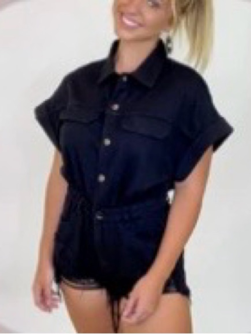 Out of touch distressed denim romper